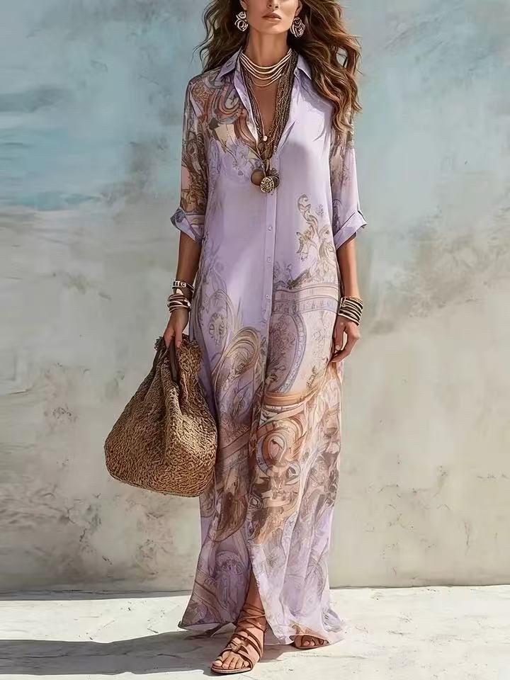 Chiffon Digital Print Fresh Vintage Flowy Women's Dress eprolo