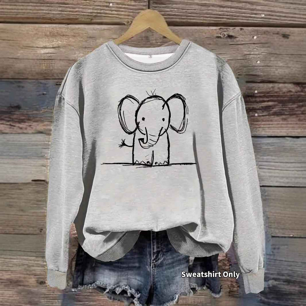 Pencil drawn elephant print hoodie