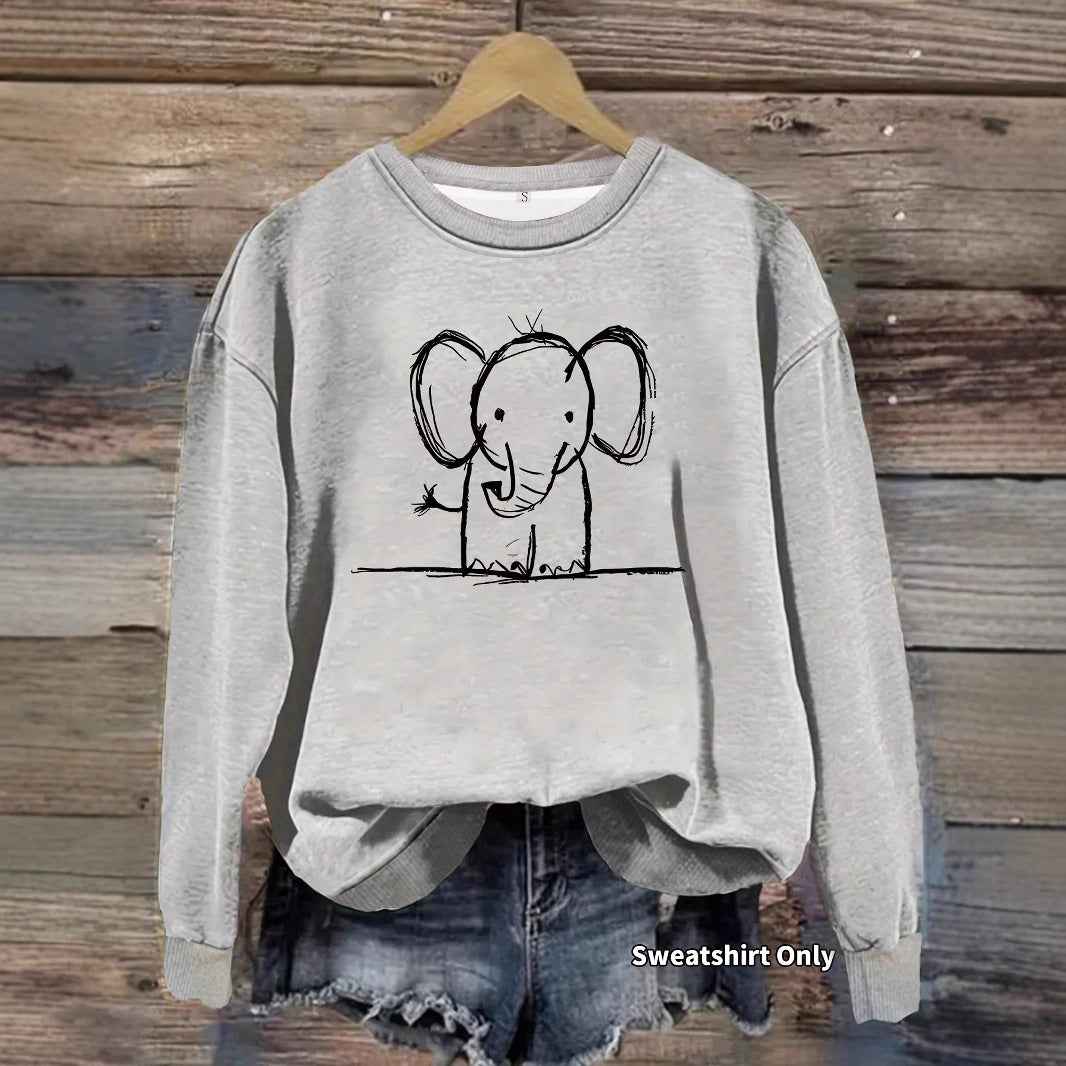 Pencil drawn elephant print hoodie