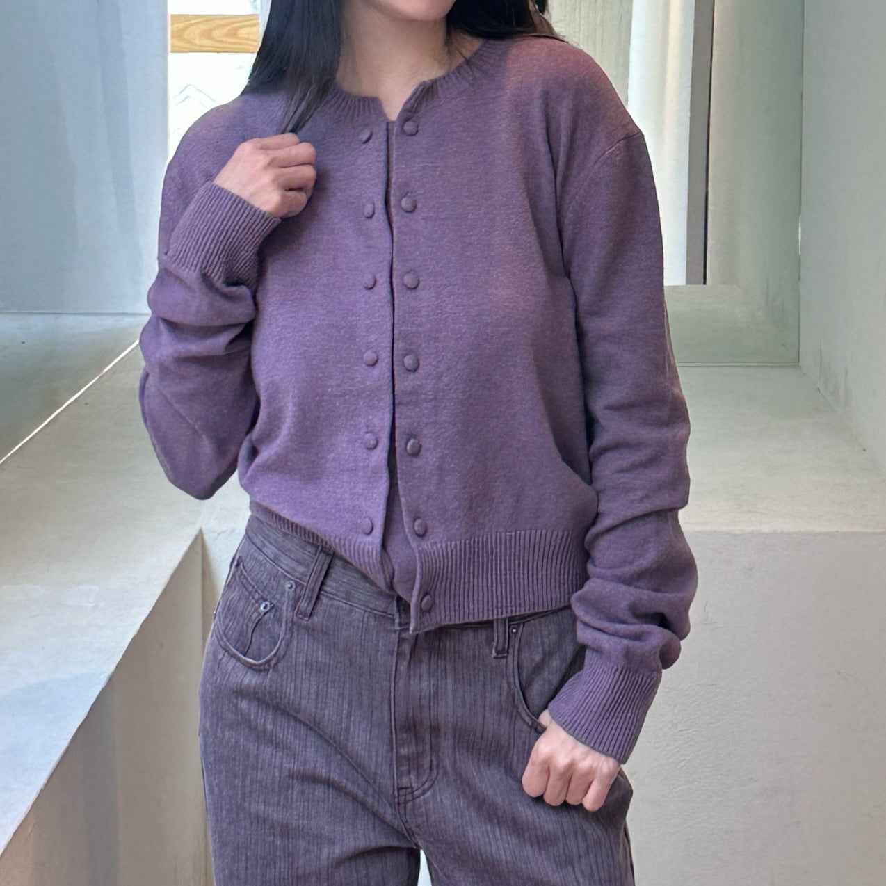 Knit Cardigan Long Sleeve Solid Color Lightweight Woolen Sweater Fashionable Casual Knitwear