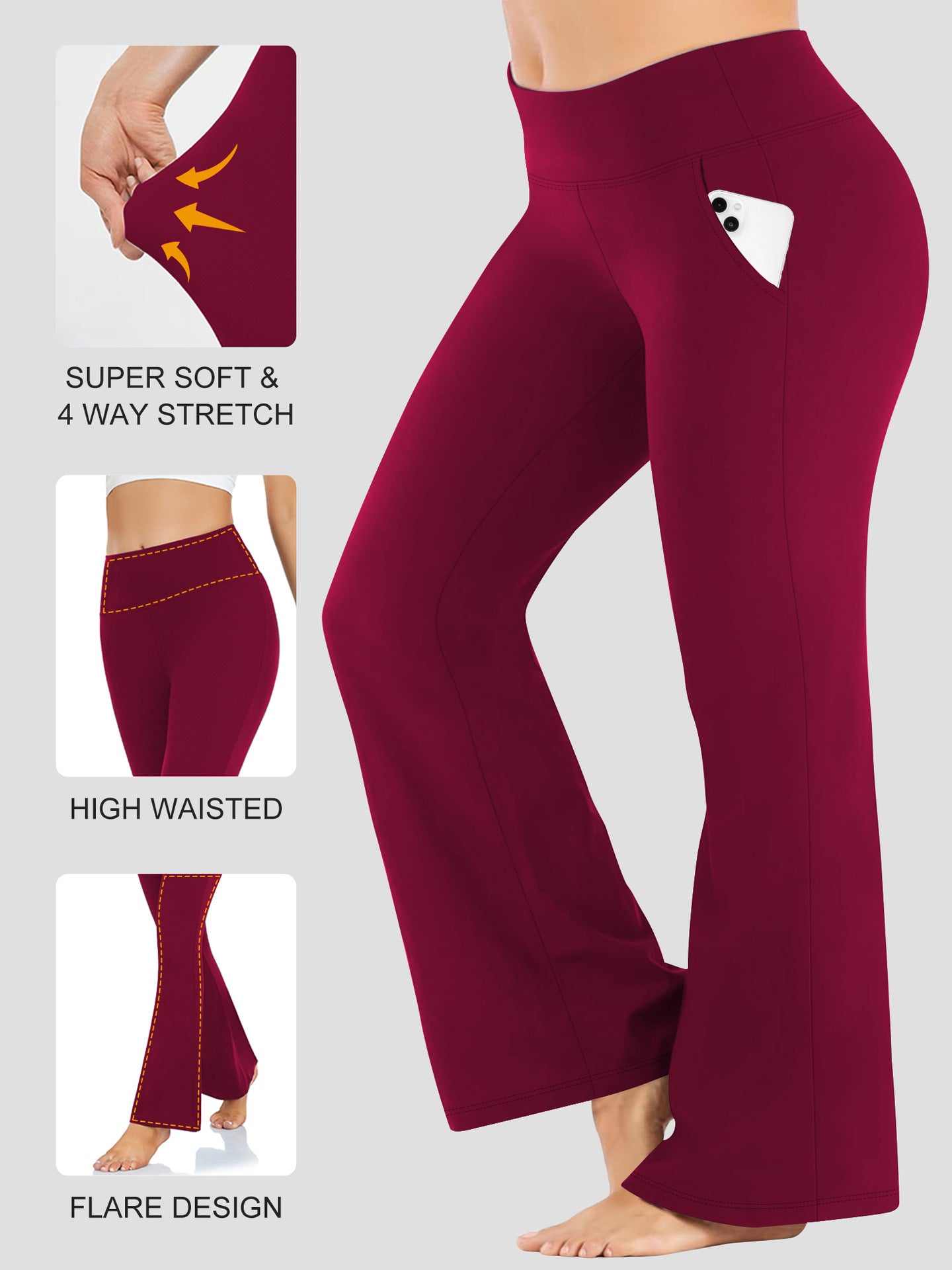 High waisted yoga pants with micro flared pockets and high elasticity casual trumpet yoga pants
