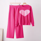 Heart Knit Sweater and Wide-Leg Pants Set