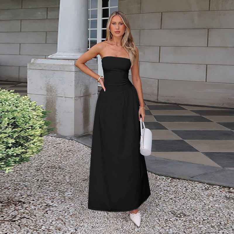 Strapless and waist cinching A-line sexy backless dress for women
