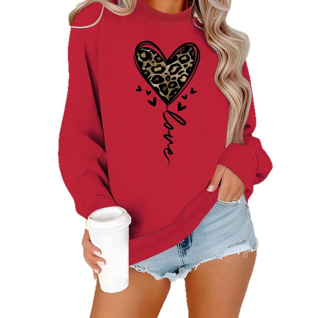Leopard print heart-shaped printed hoodie