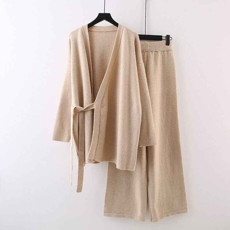 Two Piece Cardigans and Trousers Autumn Winter Women Sweater Suits Fashion Loose Knitted Pant Tracksuit Lady Warm Set