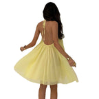 Halter neck tie-up dress yellow sleeveless export women's backless sexy strap dress
