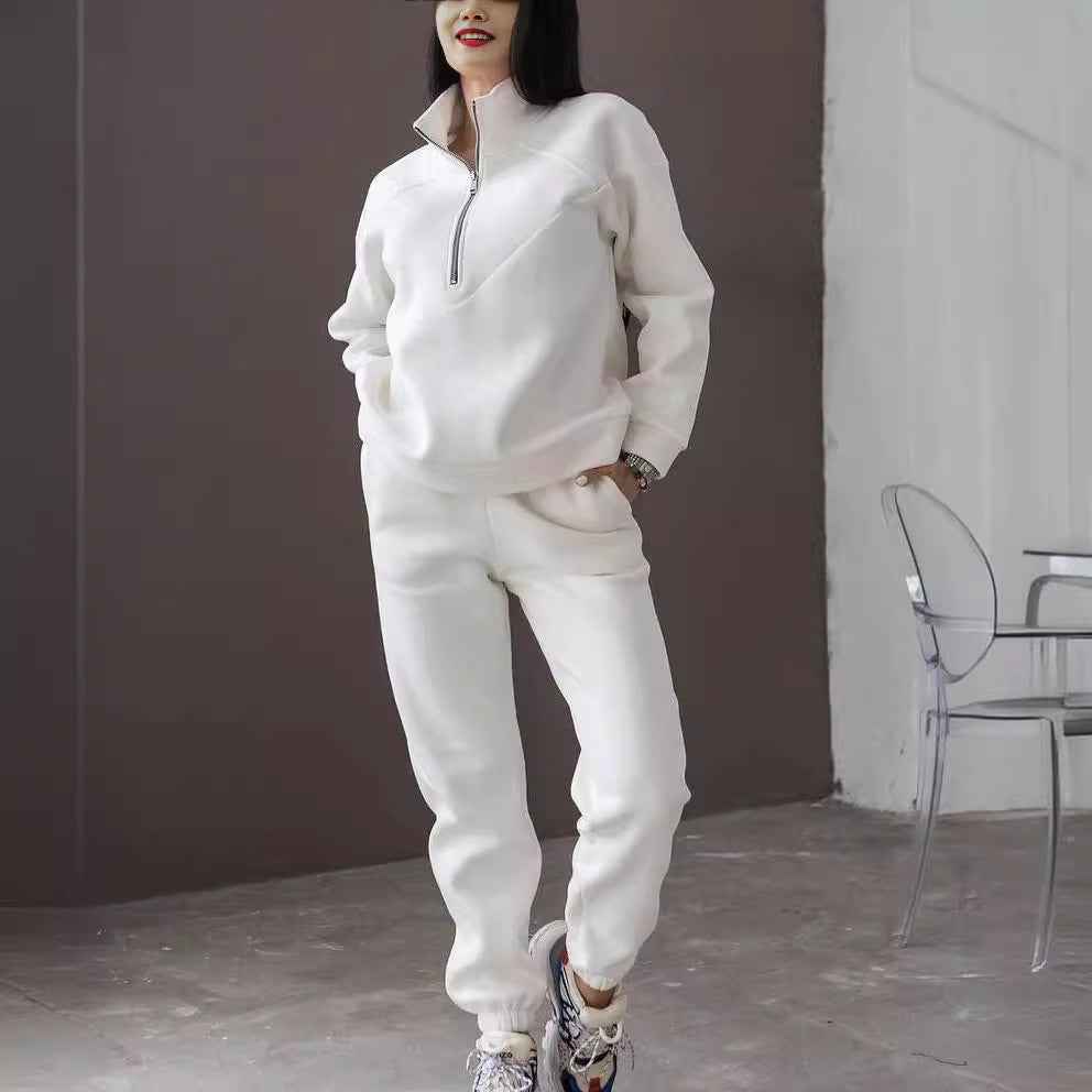 Spring and Autumn Fashion Casual Hoodie Two piece Set Long Sleeve Solid Color Casual Set