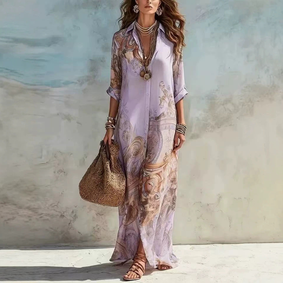 Chiffon Digital Print Fresh Vintage Flowy Women's Dress