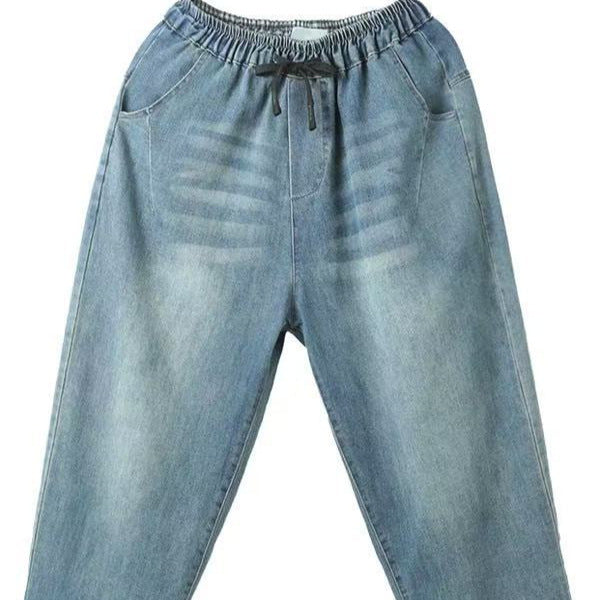 Thin Blue Denim Harem Pants for Women, Loose and Slimming Casual Nine-Point Pants
