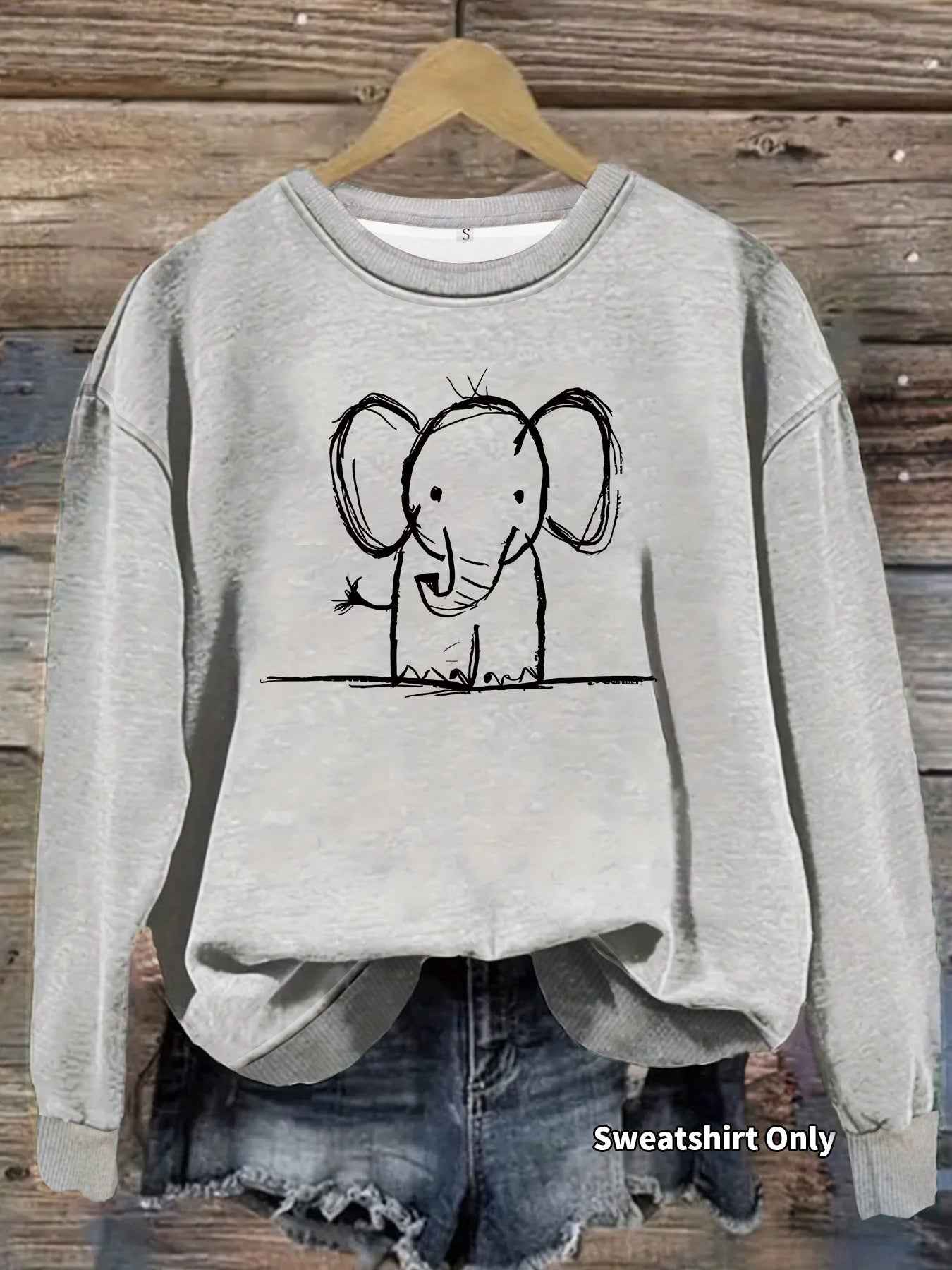 Pencil drawn elephant print hoodie