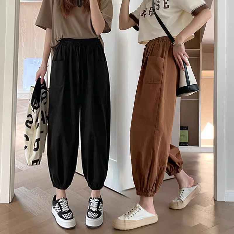 Cotton Harem Trousers Women's Loose Cuffed Wide-Leg Nine-Point High-Waist Casual Slimming Dad Pants