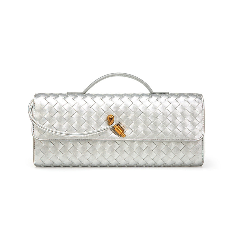 Woven Bag, Single-Shoulder Baguette Style, Niche High-End Horizontal Handbag, Evening Bag, Crossbody Versatile Bag, Fashionable and Exquisite eprolo