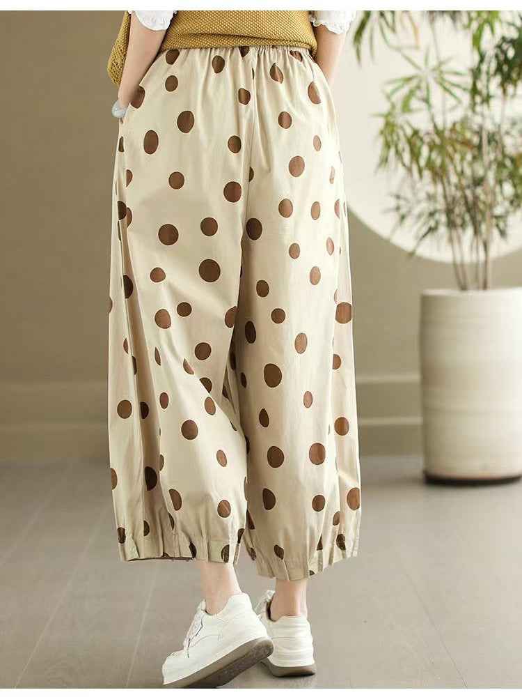 2025 Summer New Style Artistic Polka Dot Casual Pants Retro Loose Simple High Quality Full Hem Cropped Straight Pants