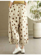 2025 Summer New Style Artistic Polka Dot Casual Pants Retro Loose Simple High Quality Full Hem Cropped Straight Pants