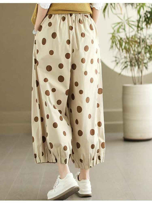 2025 Summer New Style Artistic Polka Dot Casual Pants Retro Loose Simple High Quality Full Hem Cropped Straight Pants