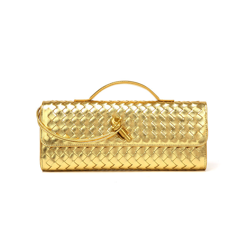 Woven Bag, Single-Shoulder Baguette Style, Niche High-End Horizontal Handbag, Evening Bag, Crossbody Versatile Bag, Fashionable and Exquisite eprolo