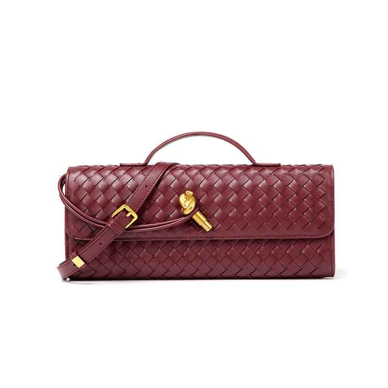 Woven Bag, Single-Shoulder Baguette Style, Niche High-End Horizontal Handbag, Evening Bag, Crossbody Versatile Bag, Fashionable and Exquisite