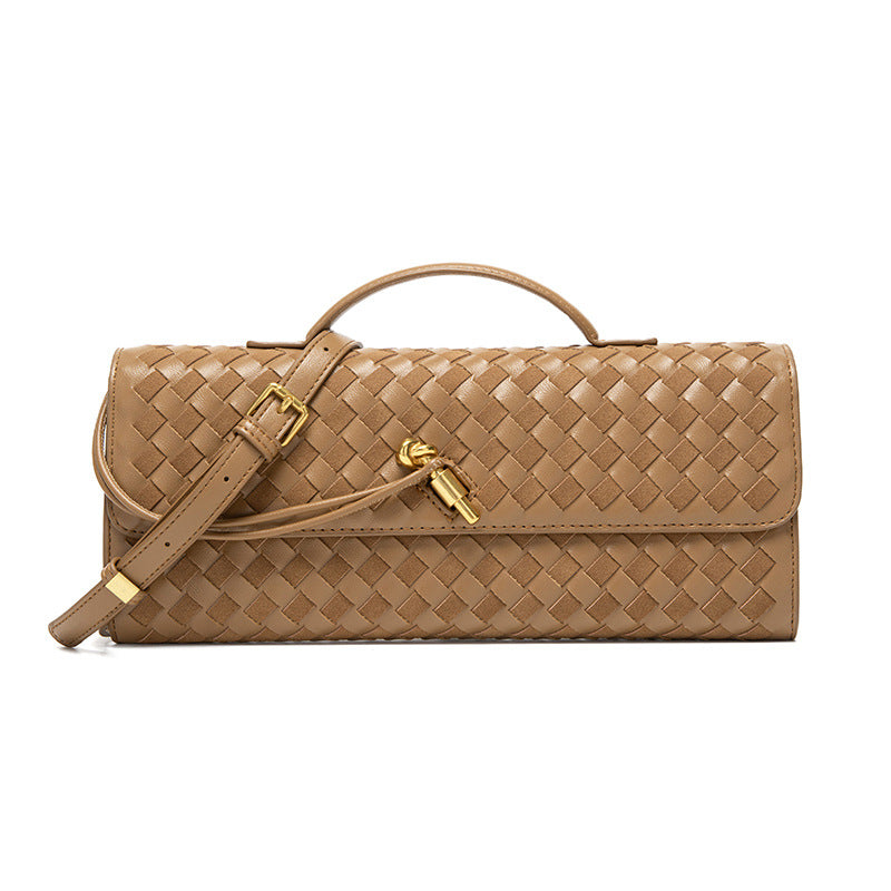 Woven Bag, Single-Shoulder Baguette Style, Niche High-End Horizontal Handbag, Evening Bag, Crossbody Versatile Bag, Fashionable and Exquisite eprolo