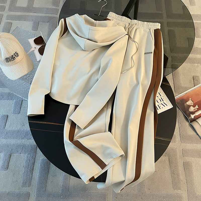 Women's Autumn European-made Niche Casual Sports suit Slim-fit Slimming Hooded Zipper Jacket Wide-leg Pants Two-piece Fashionable Set