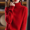 Chic Thick Knit Sweater Pullover with High Neck and Turn-Down Collar Loose Fit Slimming Top for Women