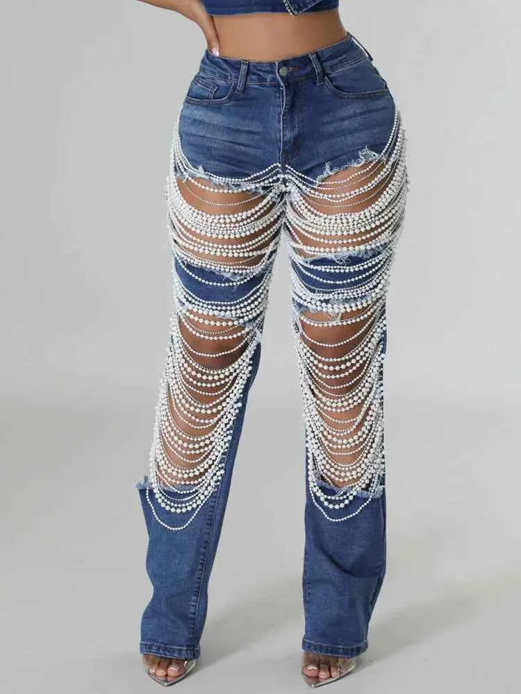 Y2K Rhinestone Ripped Skinny Jeans – Distressed Party & Night Out Denim