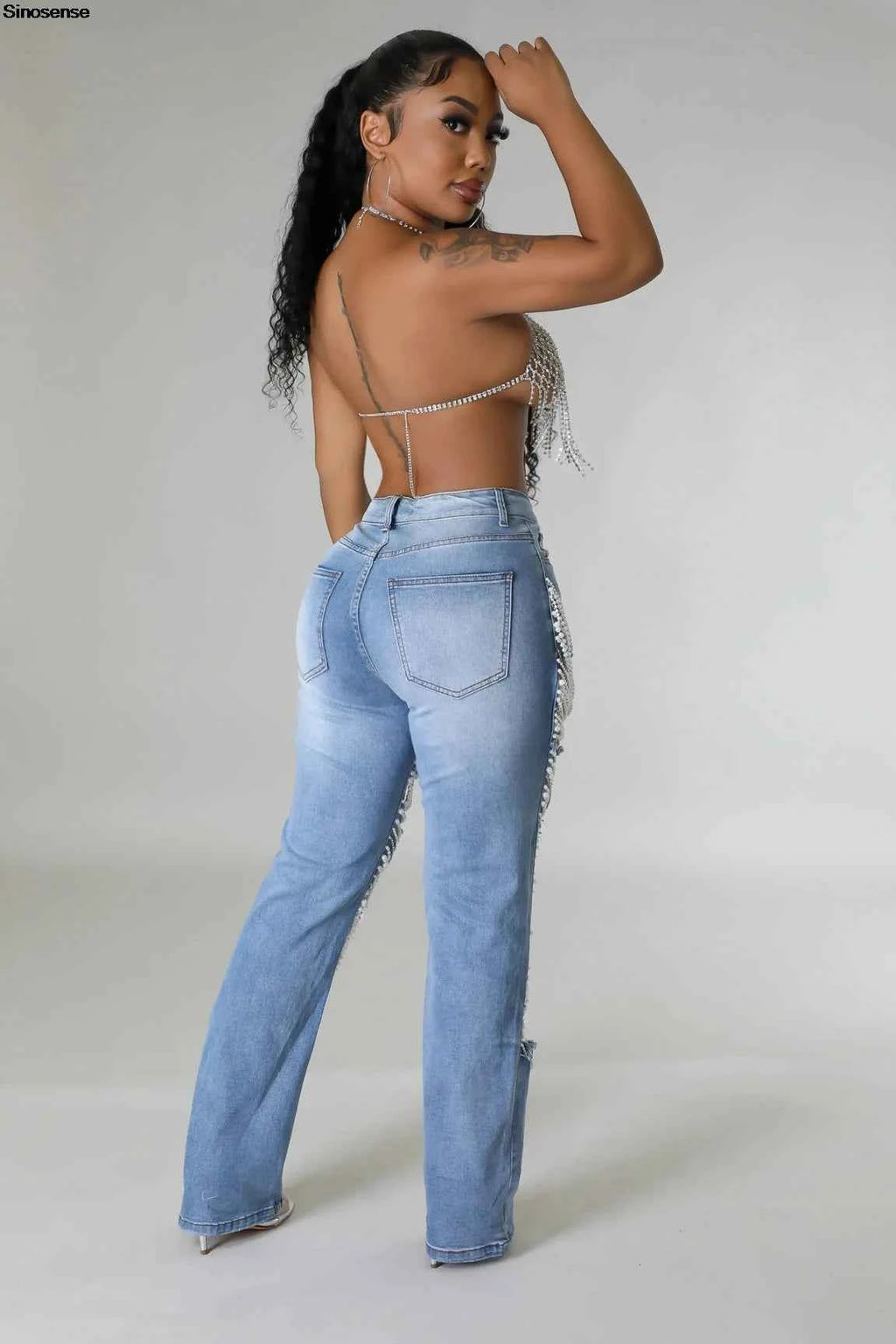 Y2K Rhinestone Ripped Skinny Jeans – Distressed Party & Night Out Denim