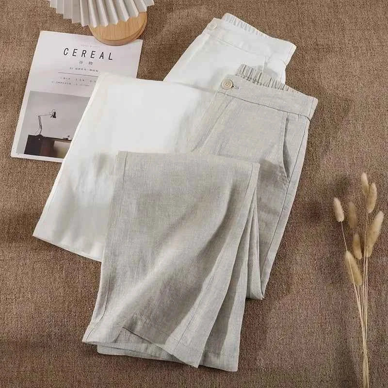 Linen Loose Wide Leg Women's Pants 2024 New Thin Cotton Linen High Waist Drooping Cropped Slimming Casual Straight Trousers
