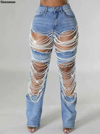 Y2K Rhinestone Ripped Skinny Jeans – Distressed Party & Night Out Denim