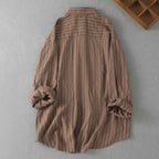 SuperAen Vertical Striped Linen Shirt Women's Autumn Casual Japanese Layered Shirt Long-sleeved Casual Shirts
