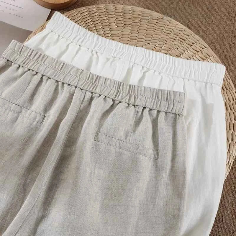 Linen Loose Wide Leg Women's Pants 2024 New Thin Cotton Linen High Waist Drooping Cropped Slimming Casual Straight Trousers