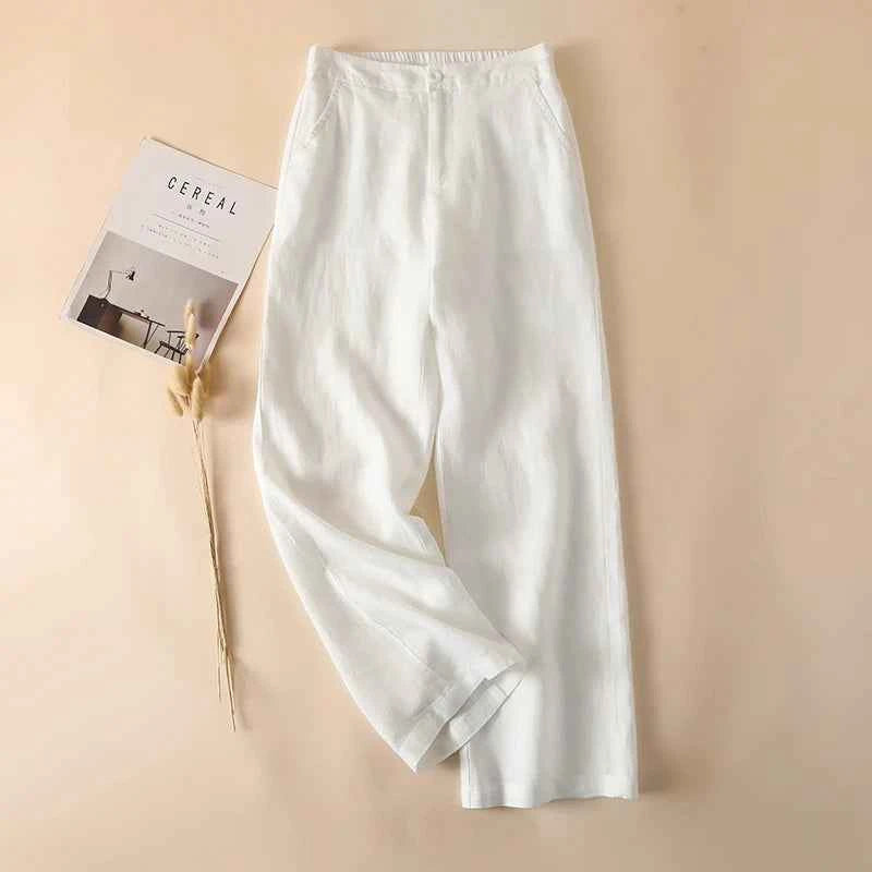 Linen Loose Wide Leg Women's Pants 2024 New Thin Cotton Linen High Waist Drooping Cropped Slimming Casual Straight Trousers