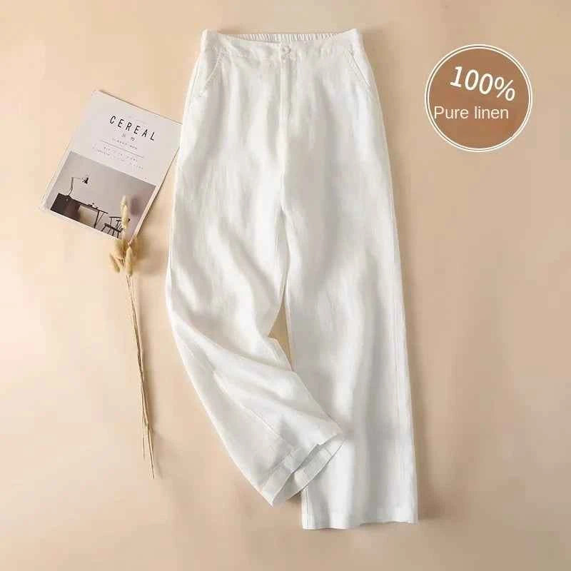Linen Loose Wide Leg Women's Pants 2024 New Thin Cotton Linen High Waist Drooping Cropped Slimming Casual Straight Trousers