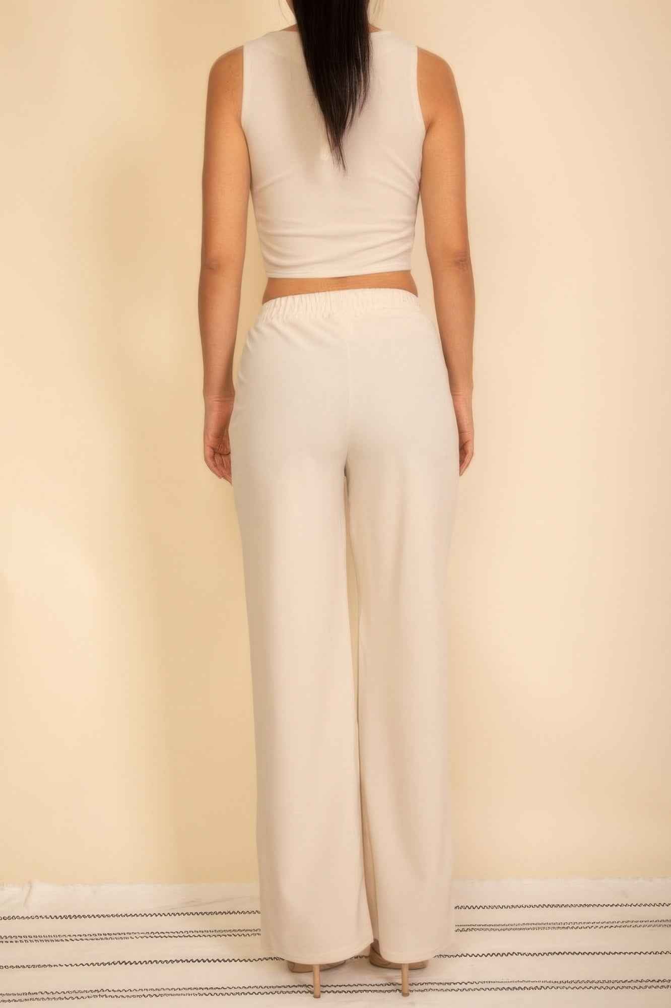 Scoop Neck Button Vest & Wide Leg Pants Set