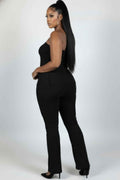 Plus Size Ultra-fine Ribbed Slit Tube Top & High-waist Flare Pants Set