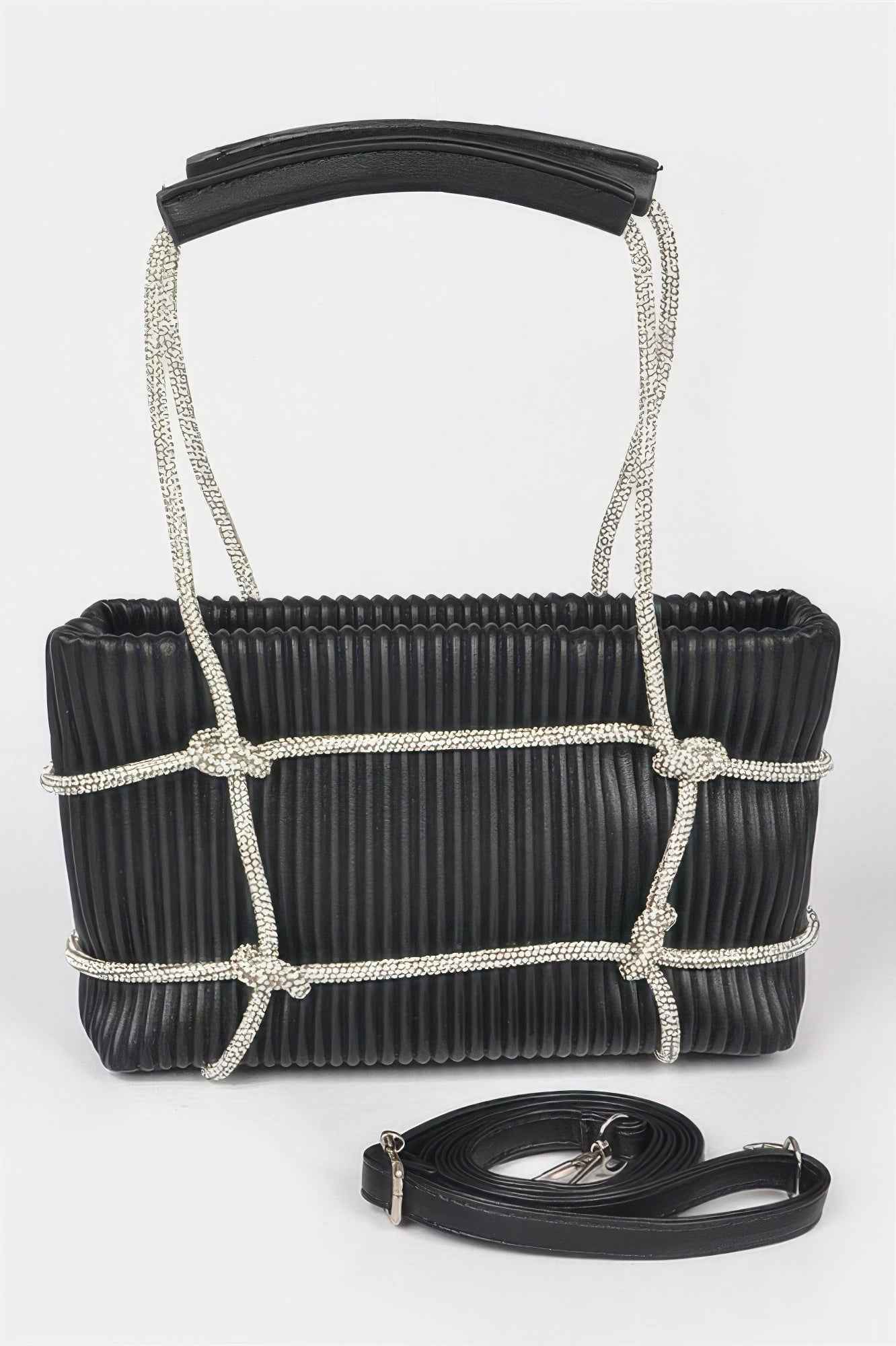 Rhinestone Strap Zip Clutch Bag