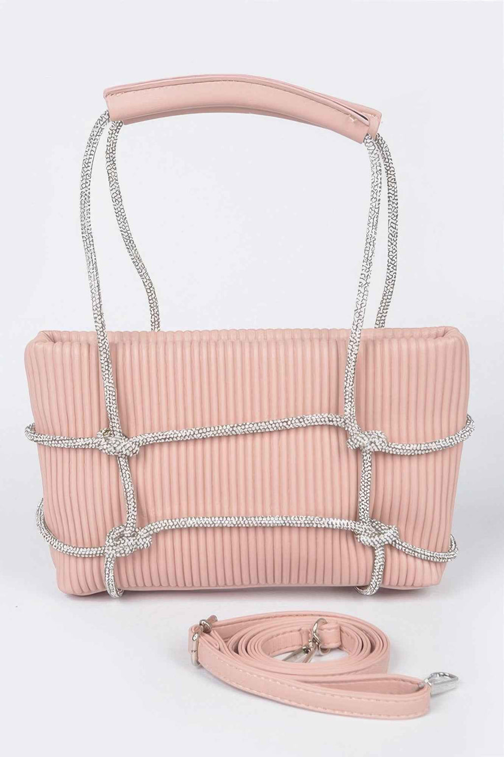 Rhinestone Strap Zip Clutch Bag