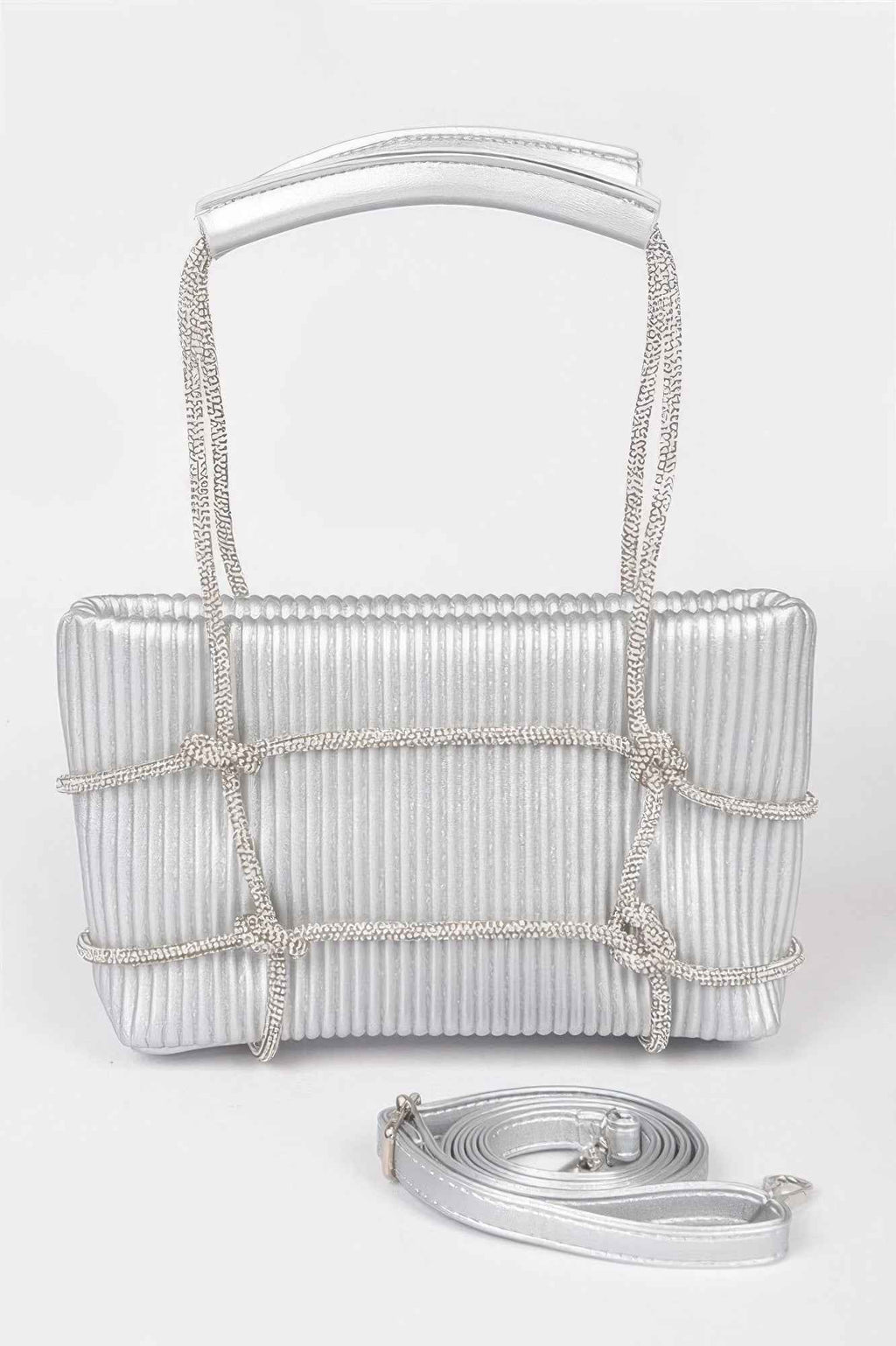 Rhinestone Strap Zip Clutch Bag