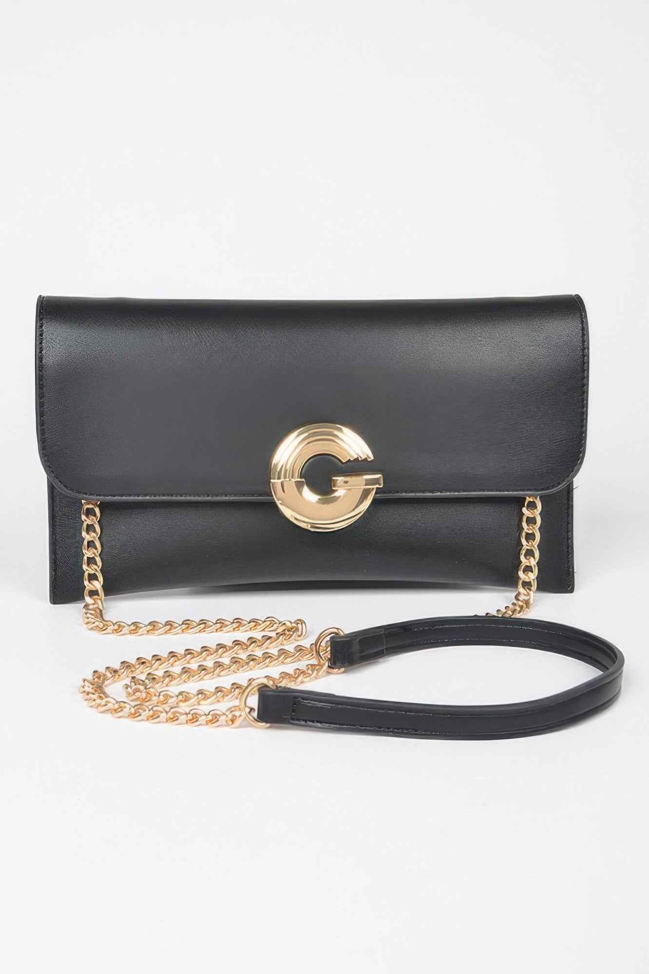 Faux Leather G Buckle Clutch