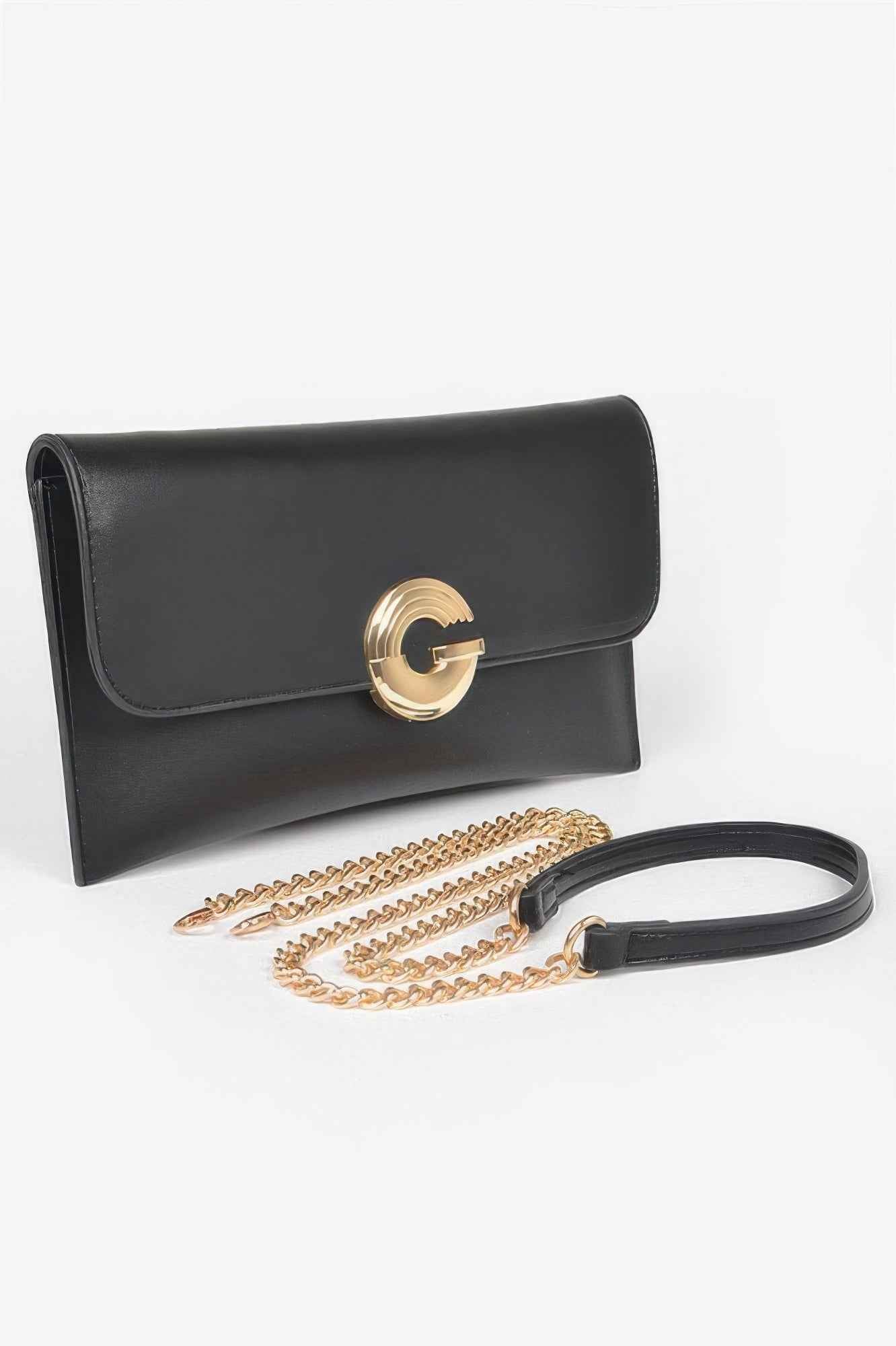 Faux Leather G Buckle Clutch