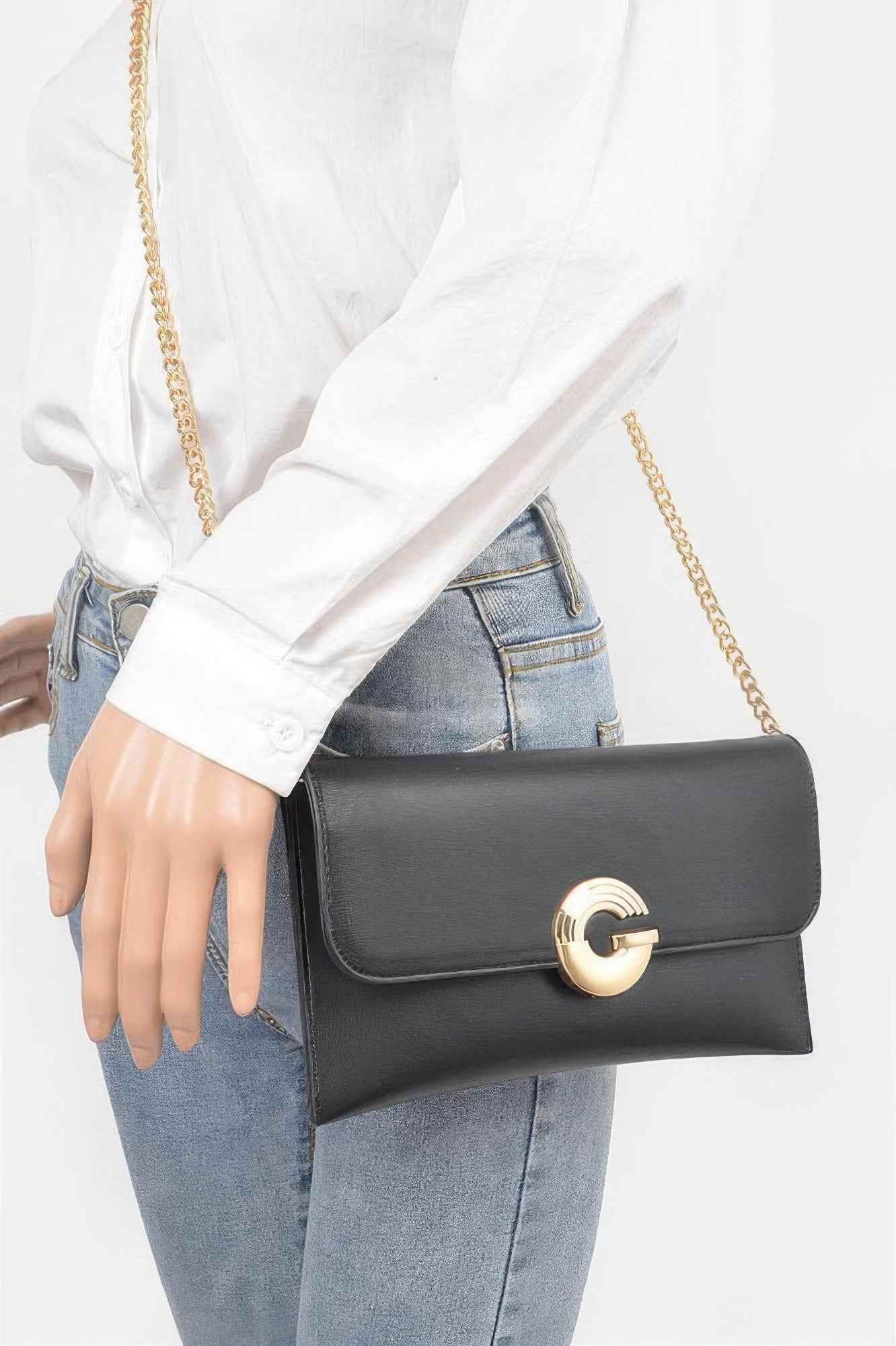 Faux Leather G Buckle Clutch