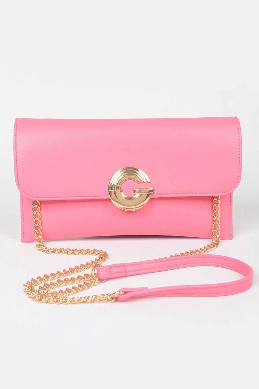 Faux Leather G Buckle Clutch