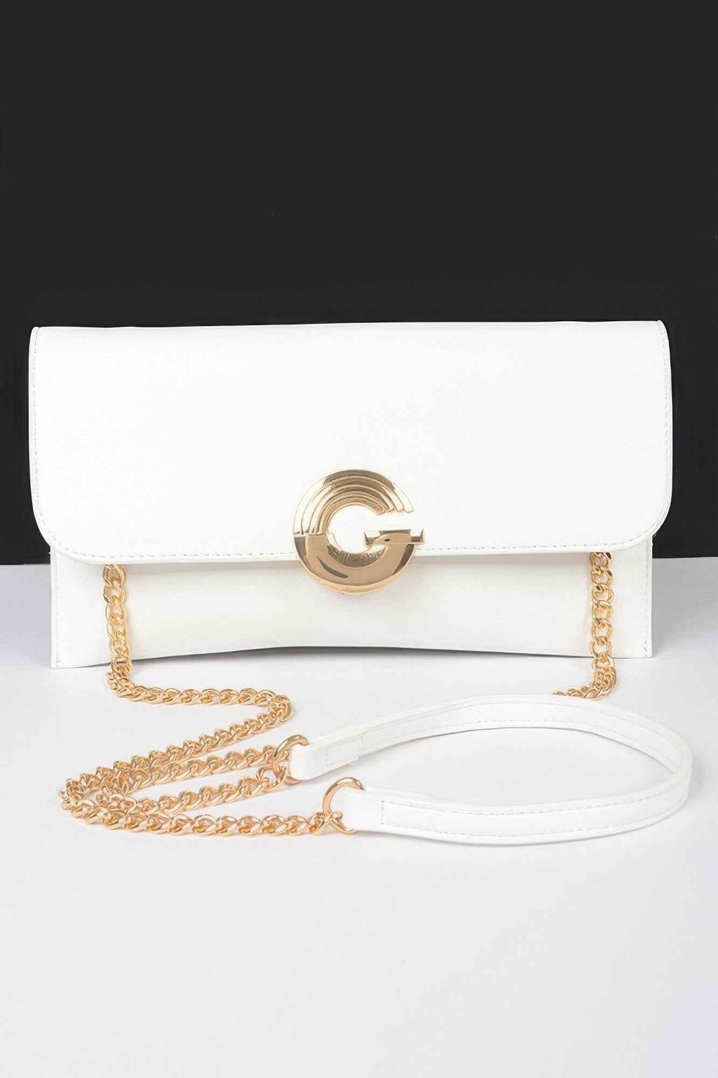 Faux Leather G Buckle Clutch