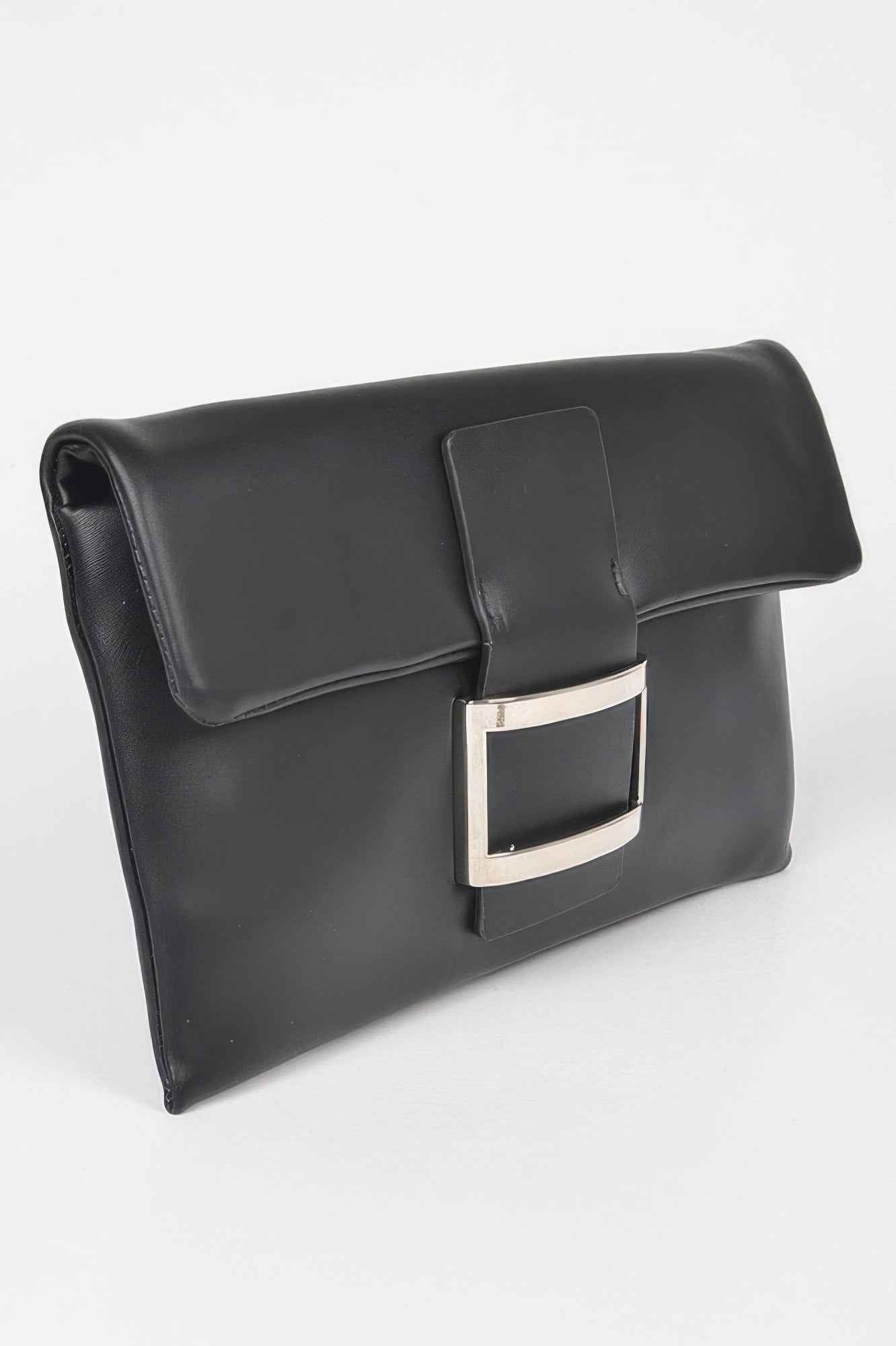 Metallic Faux Leather Metal Buckle Clutch