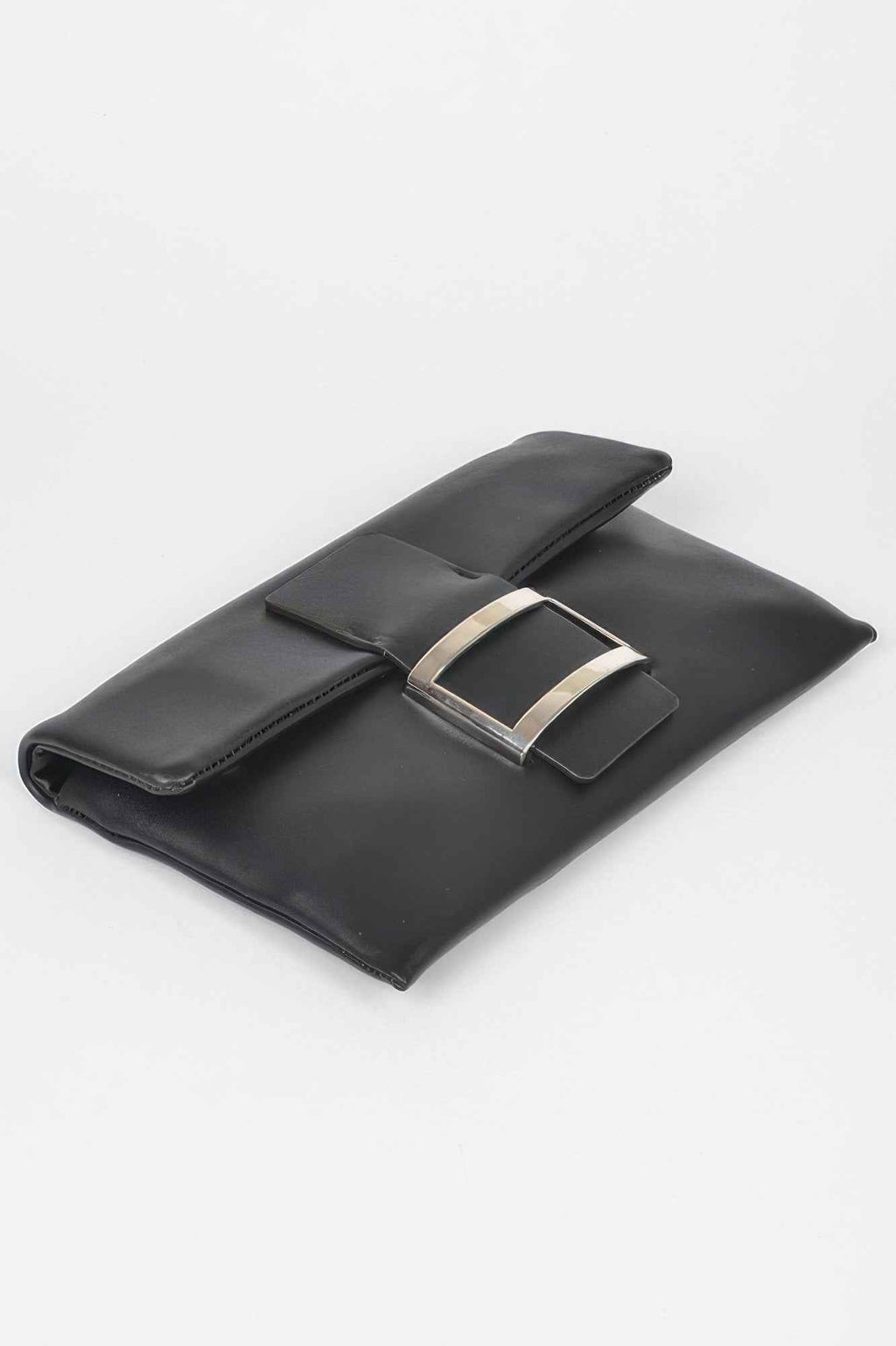 Metallic Faux Leather Metal Buckle Clutch