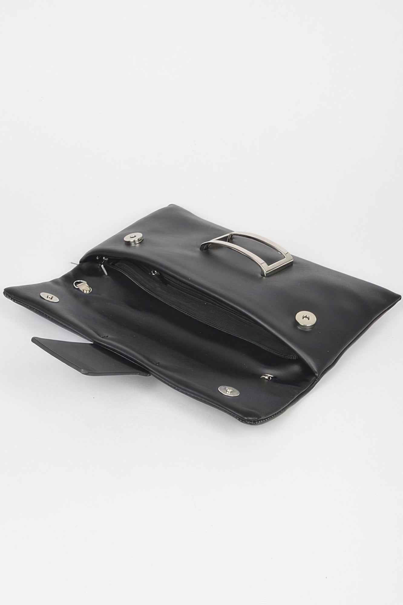 Metallic Faux Leather Metal Buckle Clutch