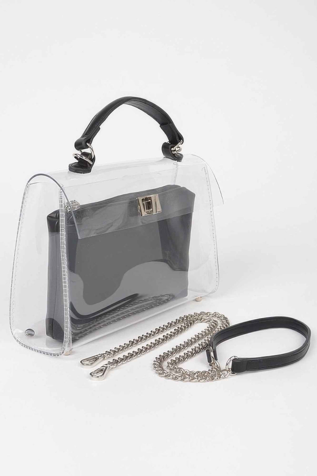 Transparent Top Handle Flap Bag W/ Pouch