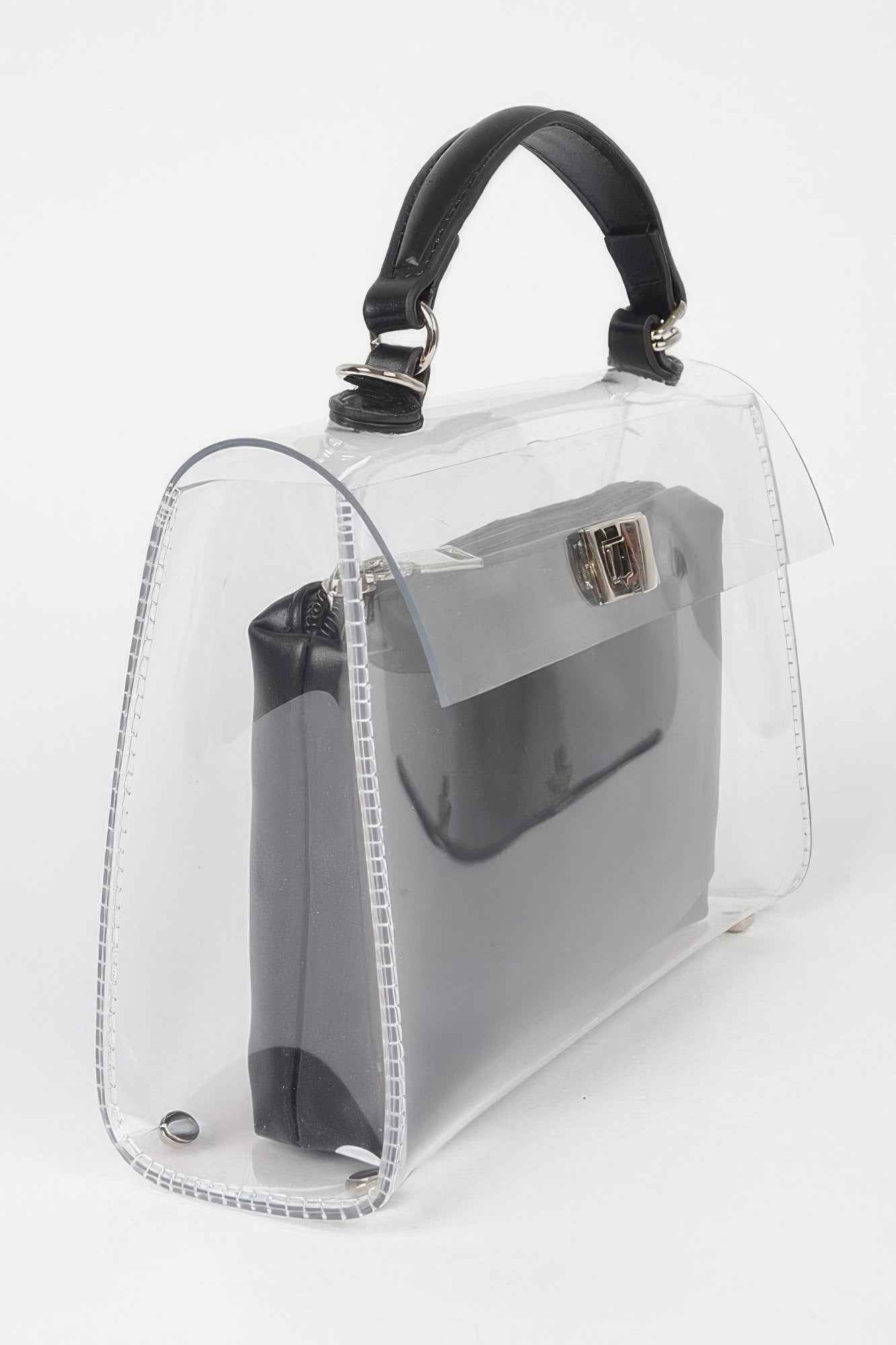 Transparent Top Handle Flap Bag W/ Pouch