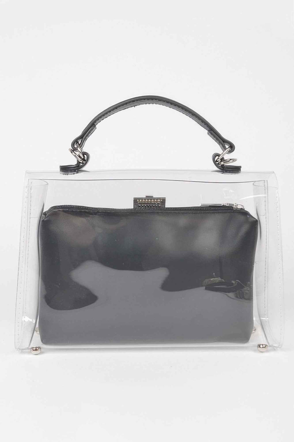 Transparent Top Handle Flap Bag W/ Pouch