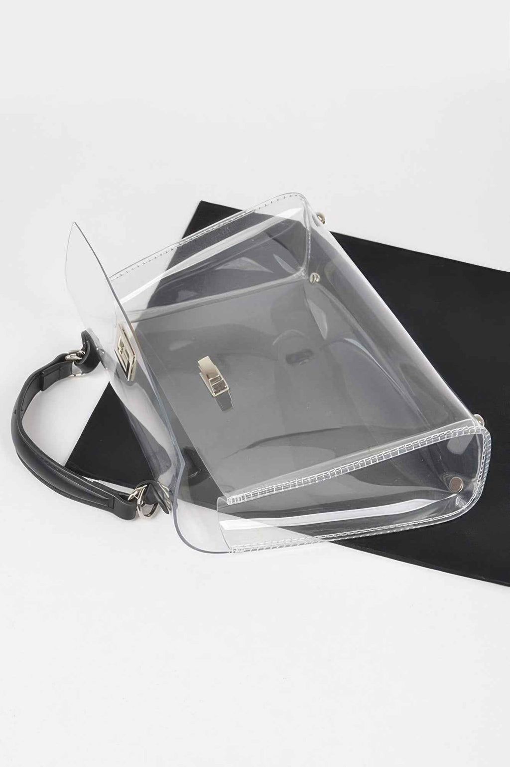 Transparent Top Handle Flap Bag W/ Pouch