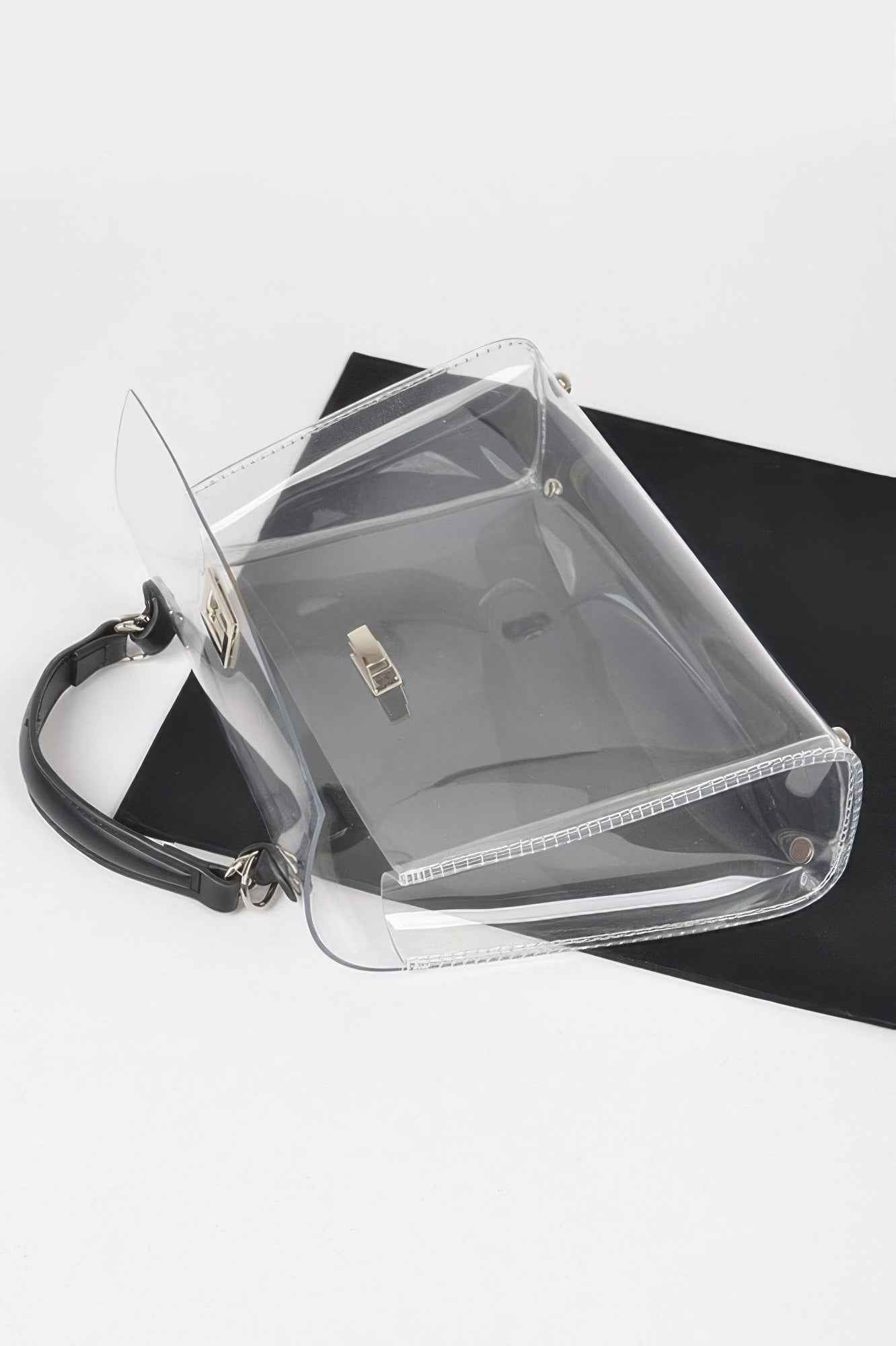 Transparent Top Handle Flap Bag W/ Pouch